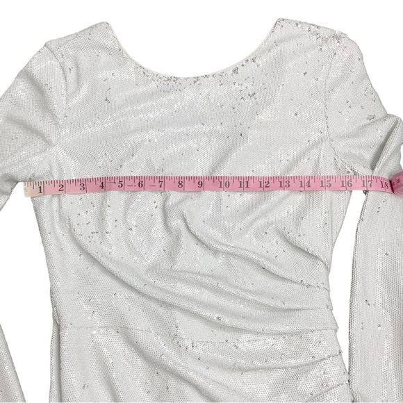 Dress The Population NWT Emilia Long Sleeve Ruched Dress in White Sequins Size M - Picture 14 of 17